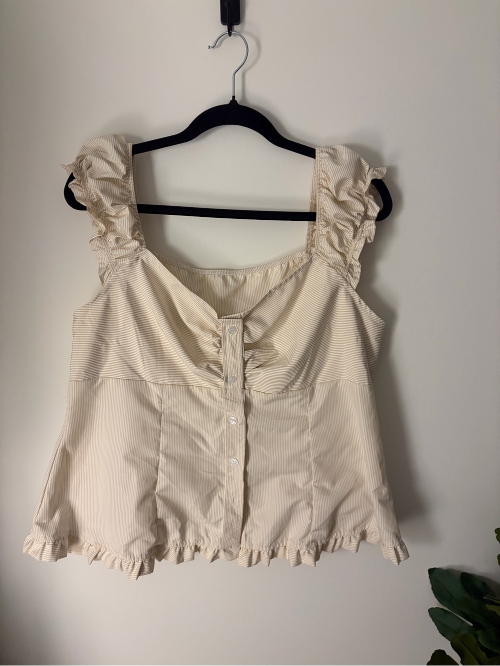 Striped Ruffle babydoll Blouse in Cream Like New